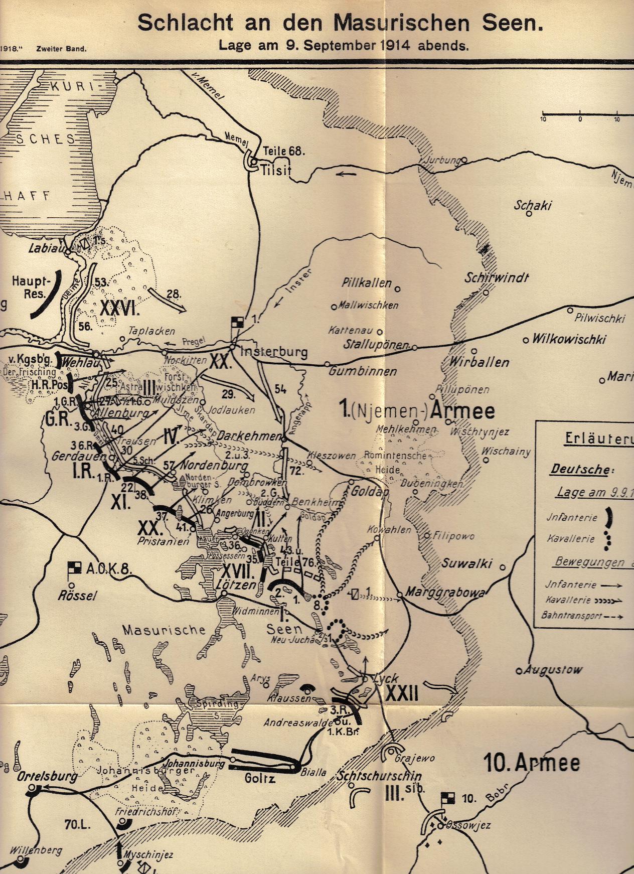 1914-09-10 LIR84 Schlacht an den Masurischen Seen. Lage am 9. September 1914 abends - Karte 14