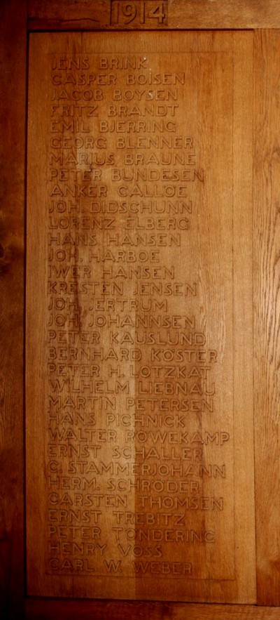 Detalje af mindetavle, Skt. Nicolai Kirke, Aabenraa. Jacob Christian Boysen står som nr. 3 i rækken af navne 