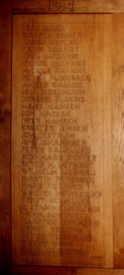 Detalje af mindetavle, Skt. Nicolai Kirke, Aabenraa. Jacob Christian Boysen står som nr. 3 i rækken af navne
