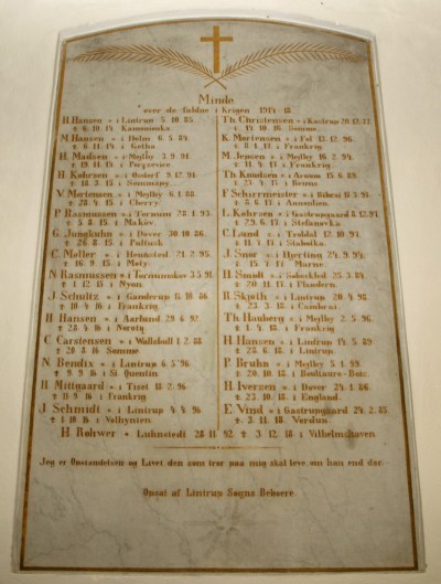 Foto af mindetavle, Lintrup Kirke
