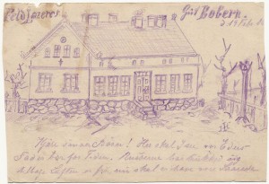 Feldlazaret i Bobern, Østerpreussen. Tegning af Iver Henningsen 1915.