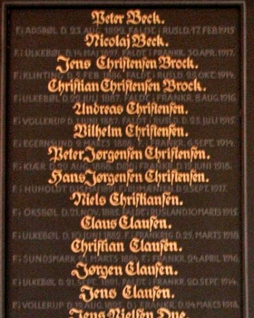 Mindetavle, Ulkebøl Kirke