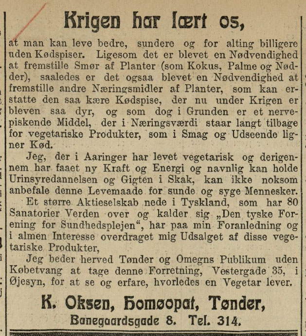 Annonce i Flensborg Avis 9. oktober 1915