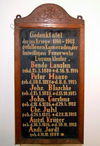 Mindetavle over faldne brandmænd fra Løgumkloster. Museet Holmen, Løgumkloster