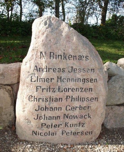 Mindesten, Rinkenæs gamle Kirkegård. Andreas Peter Jensen står som "Andreas Jessen"