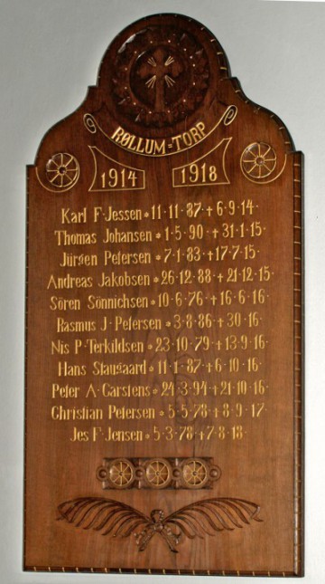 Mindetavle, Ensted Kirke med Andreas Jacobsens navn, her stavet "Jakobsen"