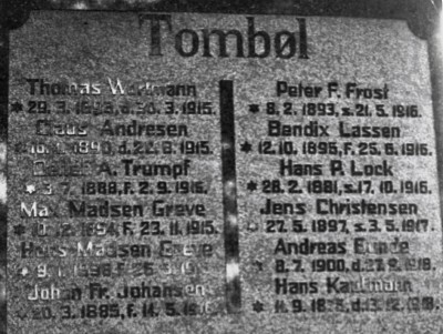 Detalje fra mindesten, Felsted Kirkegård, med brødrene Mads Madsen Greve og Hans Madsen Greve