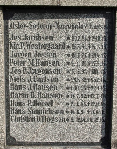Mindesten, Hjordkær Kirkegård med Hans Jacob Hansen som "Hans J. Hansen"