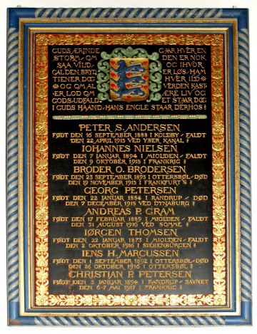 Mindetavle, Mjolden Kirke