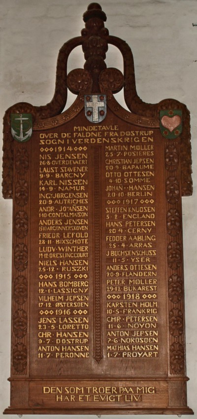 Mindetavle, Døstrup Kirke. August Wilhelm Jepsen står som "Wilhelm Jepsen"