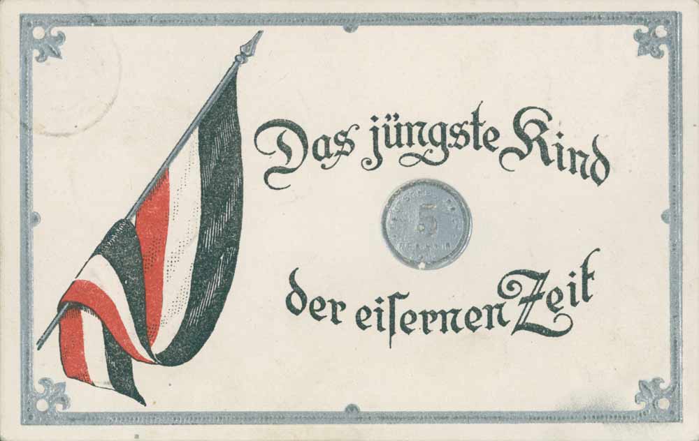 Satirisk Postkort "Jerntidens seneste barn" (Arkivet ved Dansk Centralbibliotek)